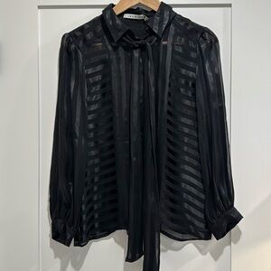 Alice + Olivia Sheer Black Tie Top
